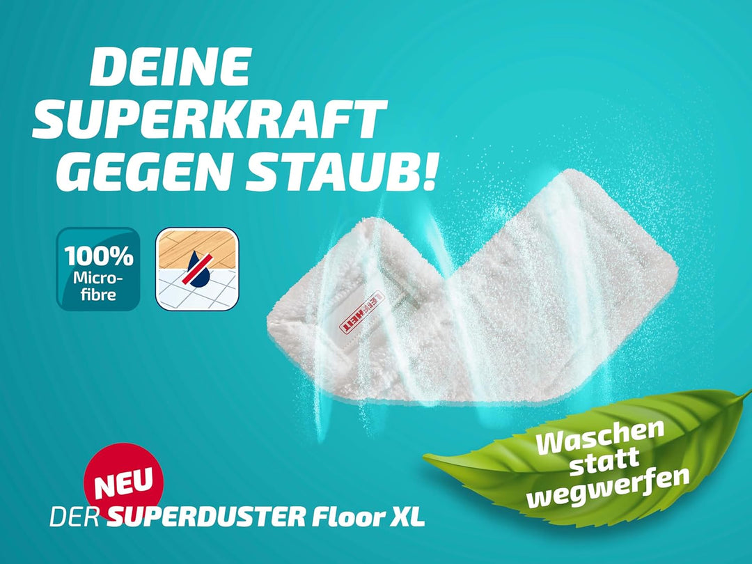 Leifheit SUPERDUSTER Floor XL, waschbarer Staubbezug für Böden, Staubwischer Boden mit Mikrofaser Be
