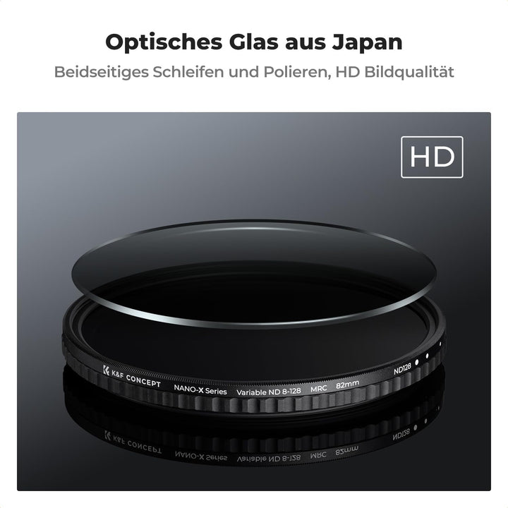 K&F Concept Nano-X Variable ND Filter 72mm Slim Variabler Graufilter ND8-128 (3-7 Stop) Neutral Grau