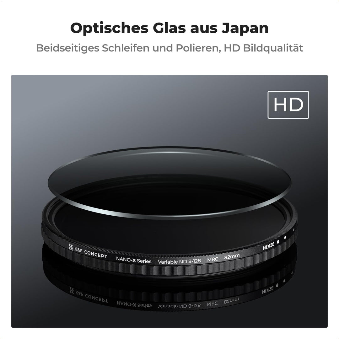 K&F Concept Nano-X Variable ND Filter 82mm Slim Variabler Graufilter ND8-128 (3-7 Stop) Neutral Grau
