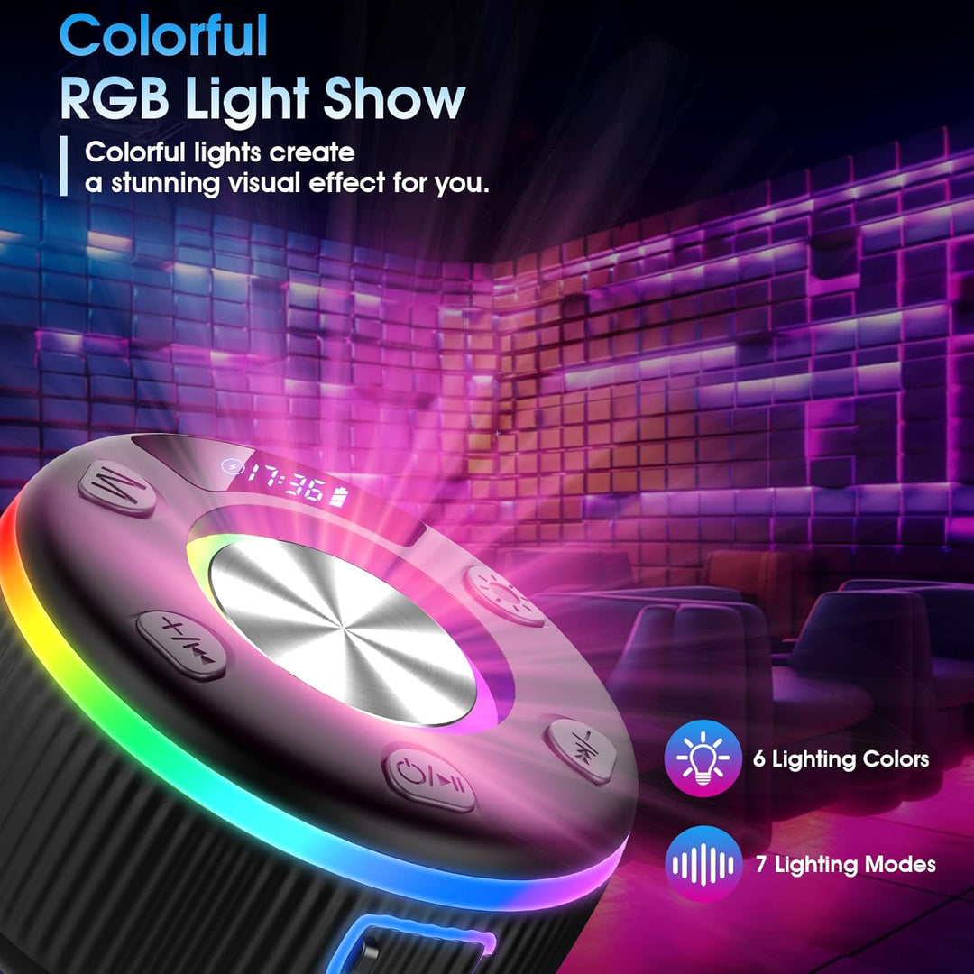 Bluetooth Lautsprecher Dusche, Musikbox bluetooth mit RGB Lichtshow, IP7 WasserdichterBluetooth Dusc