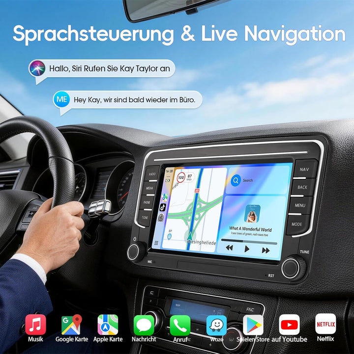 Haudio 2 DIN Autoradio mit drahtlosem Apple CarPlay & Android Auto, 7-Zoll-Autobildschirm mit Canbus