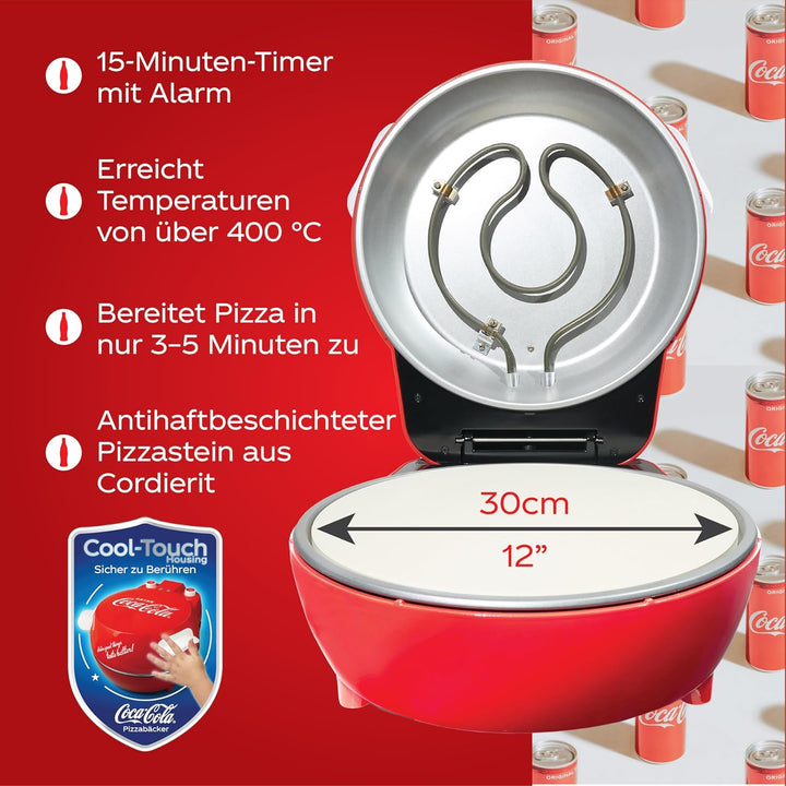 Salco Coca-Cola Pizzamaker – Perfekte Pizza in 3-5 Minuten | 30 cm Cordierit-Pizzaplatte | 400°C var