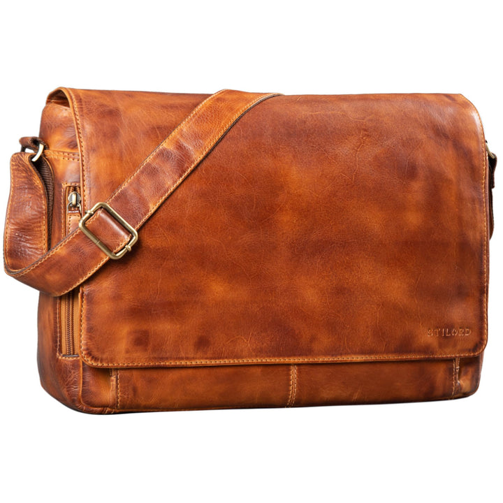 STILORD 'Tom' Vintage Leder Umhängetasche für Studium Uni Büro Arbeit 15 Zoll Laptoptasche DIN A4 Sc