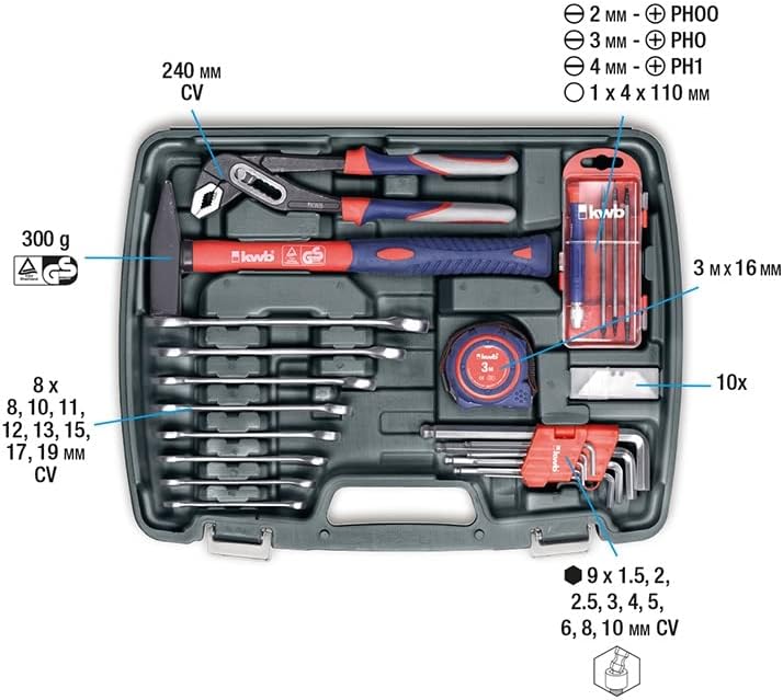 kwb Werkzeugkoffer aus robustem Hartkunststoff inkl. 65-tlg. hochwertigem Werkzeug-Set als perfekte