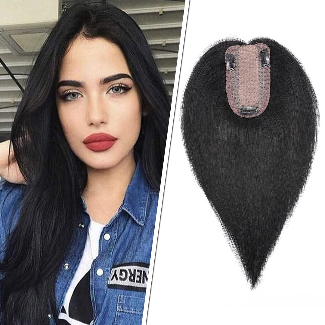Silk-co Topper Extensions Echthaar Clip in Extensions Echthaar Toupet für Frauen Toupee Haarverlänge
