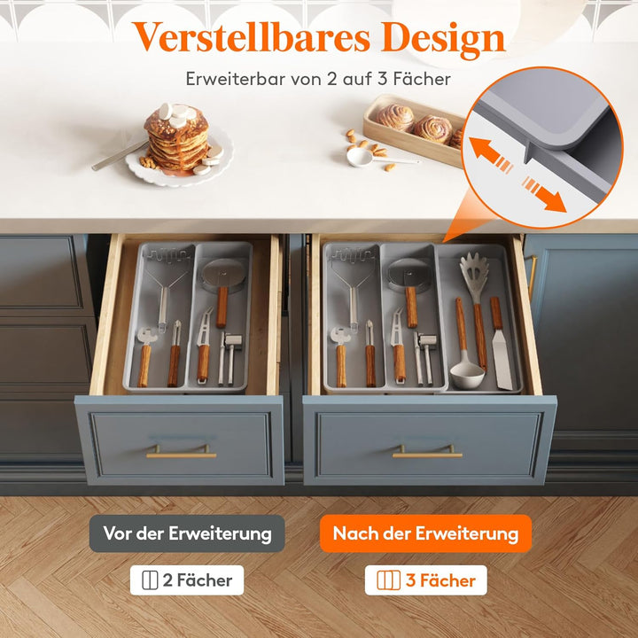 Lifewit Besteckkasten für Schubladen, Küchenutensilien Besteckkasten erweiterbar auf 36,5 cm, Schmal