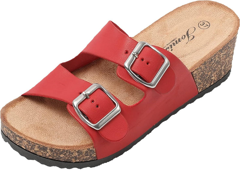 JOMIX Sommer Pantoletten Damen Clogs Leder Keilabsatz Sandalen Bequeme Kork Fussbett Meer Pool Stran