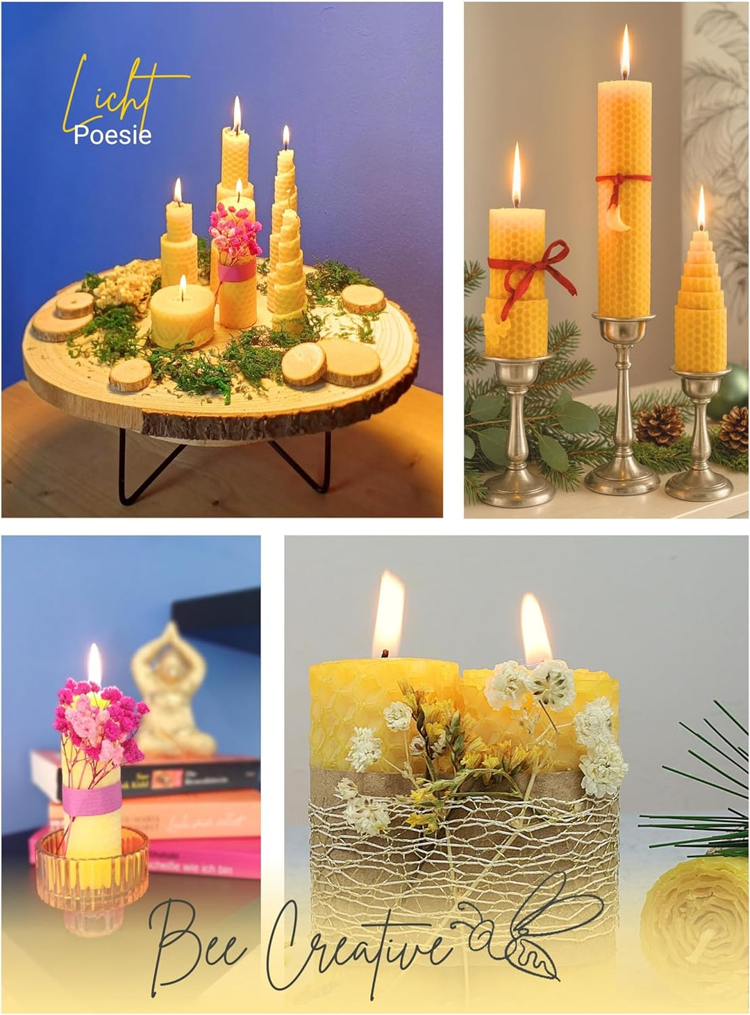 Bienenwachs Kerzen selber machen Set für 10 Bienenwachskerzen, DIY Bastelset bunt für Kinder & Erwac