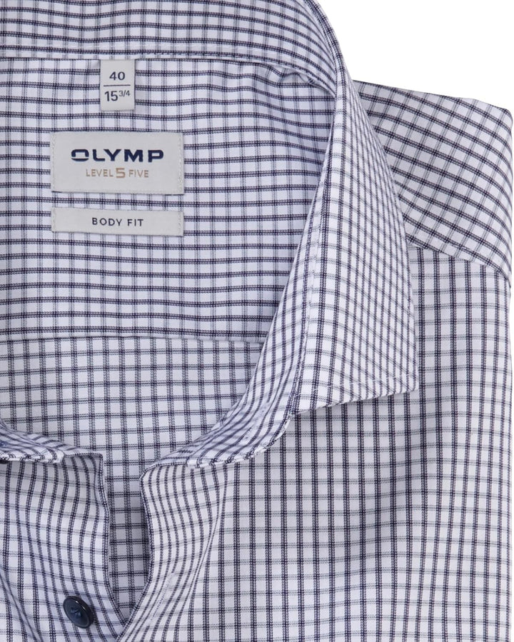 OLYMP Herren Businesshemd Langarm Level Five,Gitter Karo,Body fit,Royal Kent 38 Marine 18, 38 Marine