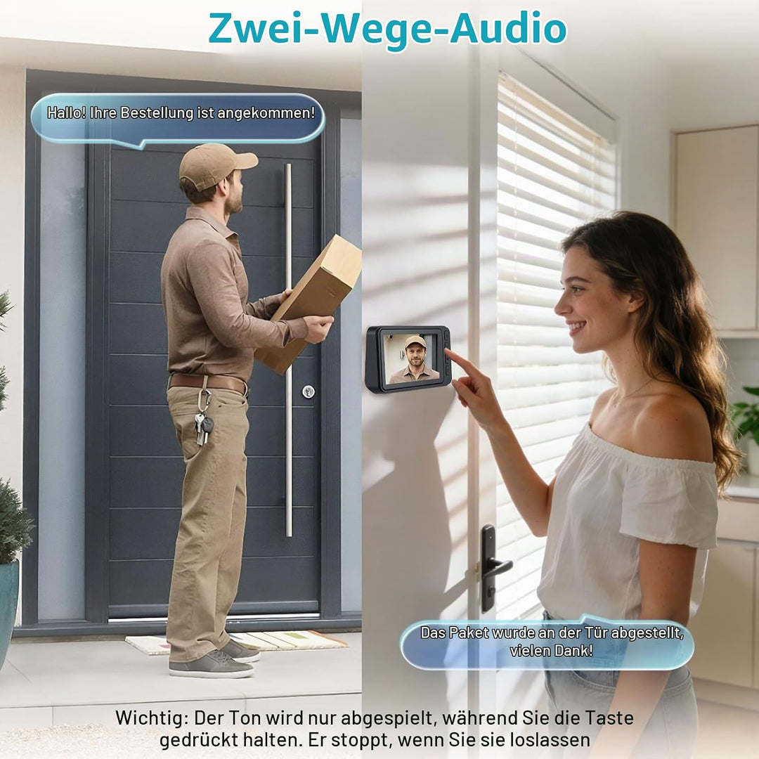 Wireless Video Türklingel mit 4,5" IPS Display &amp; Kamera - 120° Weitwinkel, 2-Wege Audio, Infrarot Na