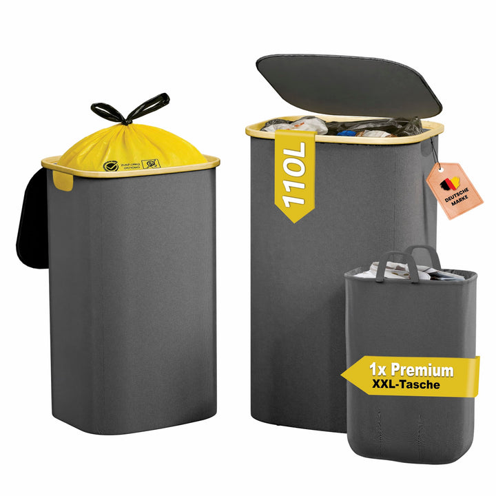 heimora Gelber Sack Ständer 110L mit Deckel & Waschbarem XXL-Innenbeutel – Premium Müllsackhalter fü