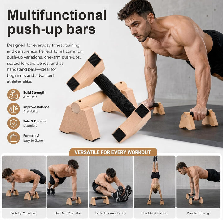 2er Set Liegestützgriffe aus Holz,25cm Handstand Griffe,Calisthenics Griffe,Holz Parallettes,Push Up