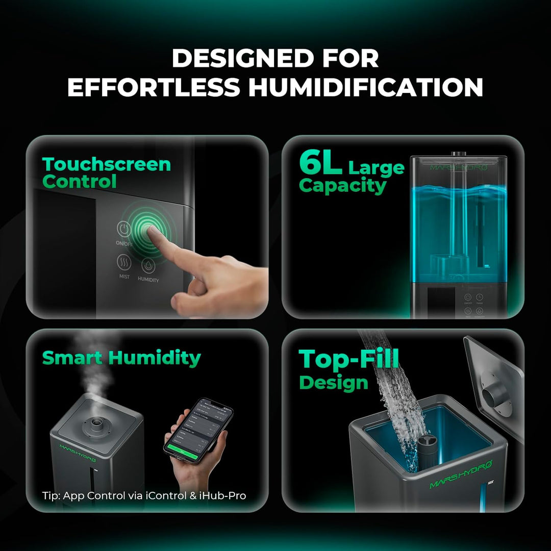 MARS HYDRO Plant Humidifier 6L,with Adjustable Humidity,Timer Function,Ultrasonic Precise and Silent