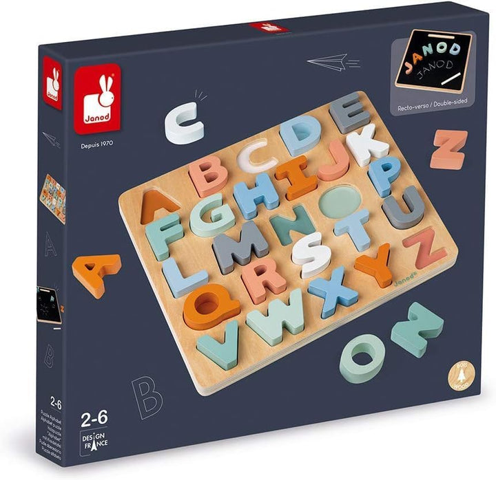 Janod - Alphabet-Puzzle aus Holz 26 Teile - Kollektion Sweet Cocoon - Baby- und Kleinkindspielzeug F