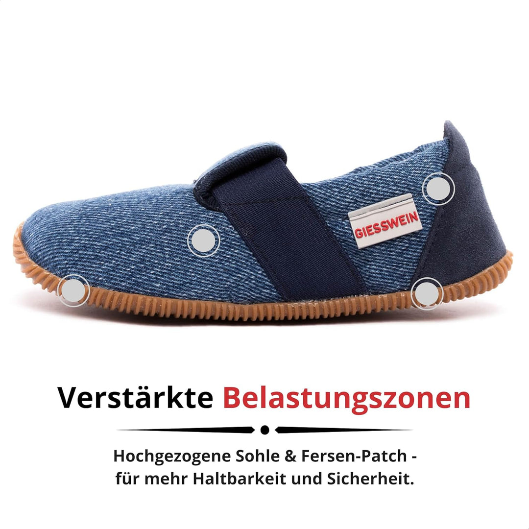 GIESSWEIN Kinder Hausschuhe Söll Slim-Fit - Baumwoll Slippers für Mädchen & Jungen, rutschfeste Kind