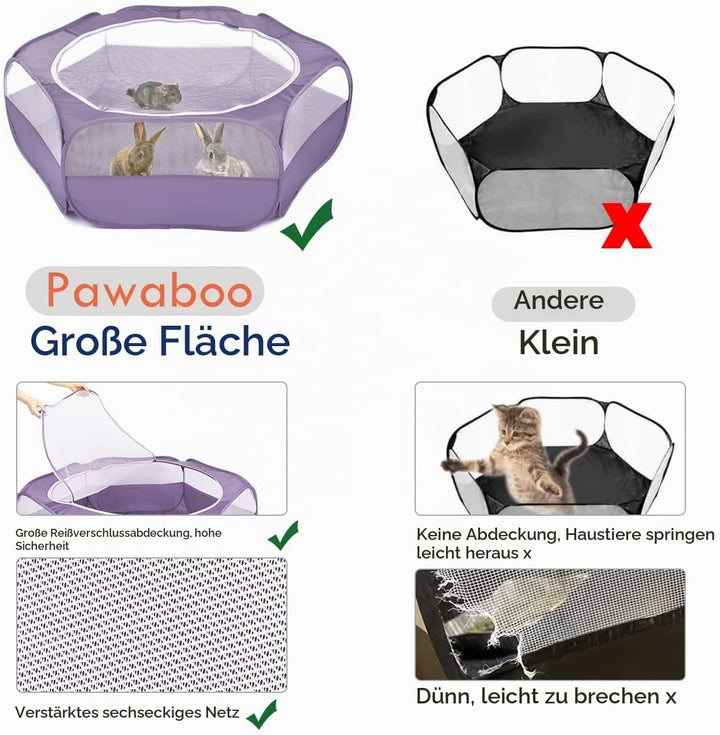 Pawaboo Kleintiere Freigehege, Wasserdicht Faltbar Kaninchen Freilaufgehege für Hasen Hühner Kätzche