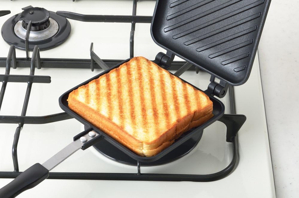 Yoshikawa SJ2408 Hot Sandwich Maker, knusprig gegrillt, einzeln, fluorbehandelt, für Gasherde, schwa