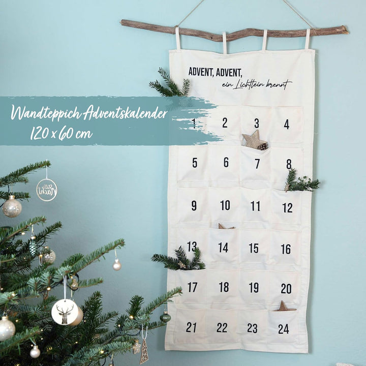 Papierdrachen 24 Adventskalender aus Stoff zum Befüllen - ein Lichtlein brennt - hochwertig bestickt