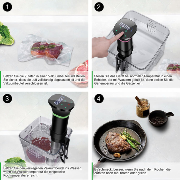 Sous Vide Garer Sous Vide Stick aus Edelstahl, Slow Cooker mit LED Touch-Display, 1000W Sous-vide Ga