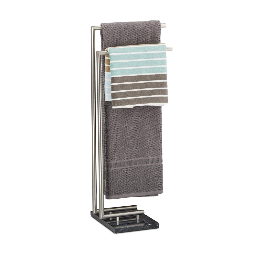 Relaxdays Handtuchhalter PIERRE, Handtuchstange freistehend, Handtuchständer Marmor, H x B x T: 84 x