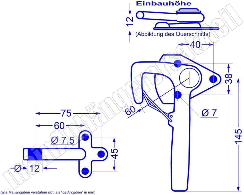 meinAnhängerersatzteil Winkelhebelverschluss Bordwandverschluss Set Gr. 0 mit Einfallöse Gegenhalter