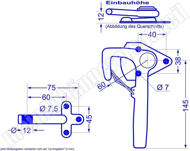 meinAnhängerersatzteil Winkelhebelverschluss Bordwandverschluss Set Gr. 0 mit Einfallöse Gegenhalter