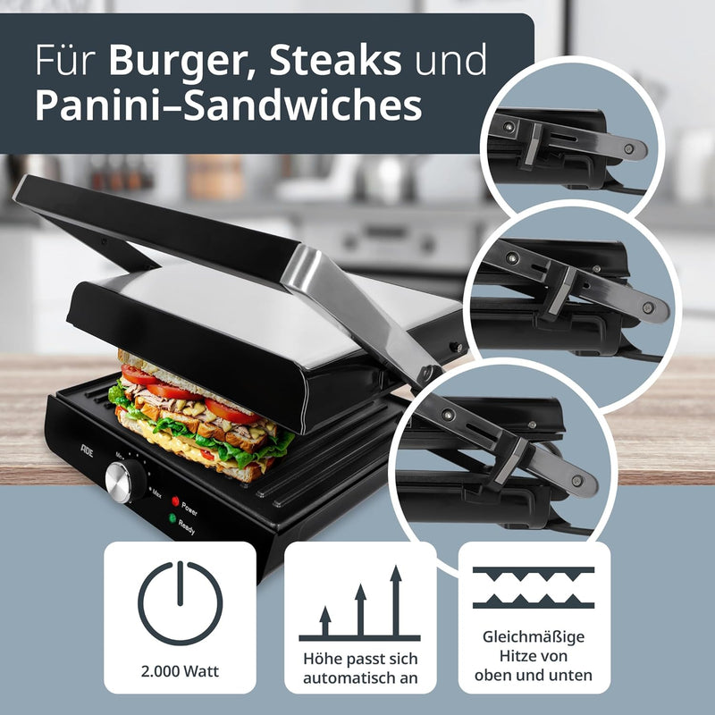 ADE Sandwichmaker 3 in 1 | antihaftbeschichteter Kontaktgrill & Paninitoaster | Tischgrill elektrisc