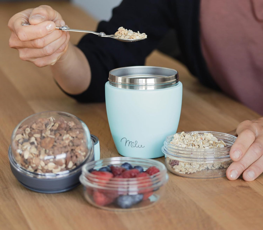 Milu Müslibecher to go 400ml I isolierter Edelstahl Joghurtbecher für Müsli I auslaufsicherer Becher