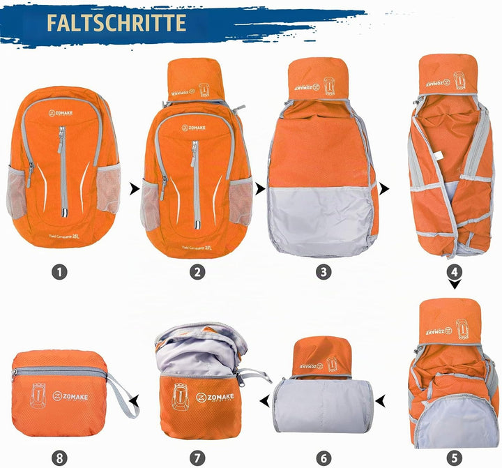 ZOMAKE 25L Faltbarer Rucksack Ultraleicht – Rucksack Damen Klein, Wanderrucksack Herren, Leichter Ta
