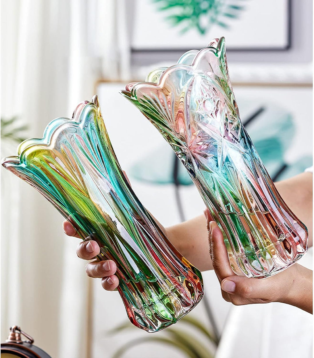 Kristallglas-Blumenvase, Regenbogenfarbene Glasvase, Pflanzenbehälter, dekorative Vase für Zuhause,