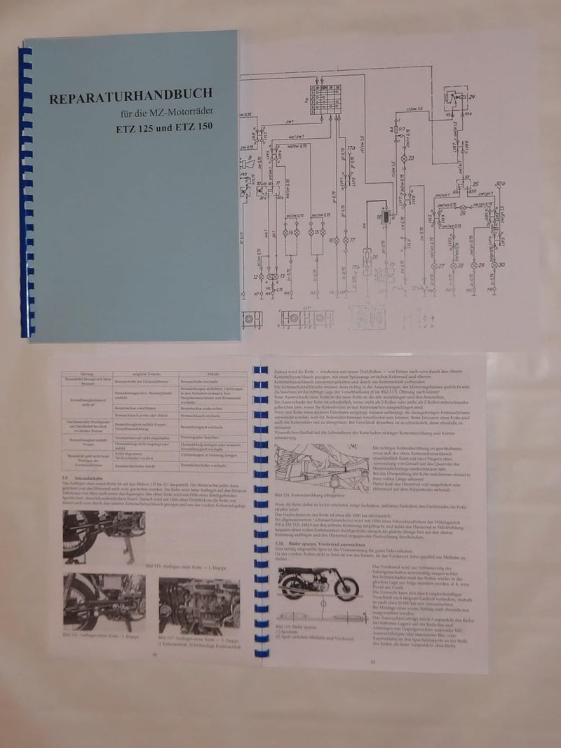 Reparaturanleitung MZ ETZ 125 150 1986 Reparaturhandbuch NEU A3 Schaltplan