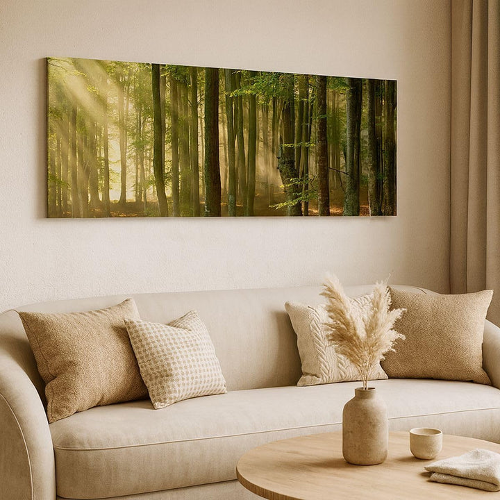Panorama Bilder auf Leinwand Wald Baum Natur Leinwandbild mit Rahmen 90x30cm Wandbilder Dekoration W