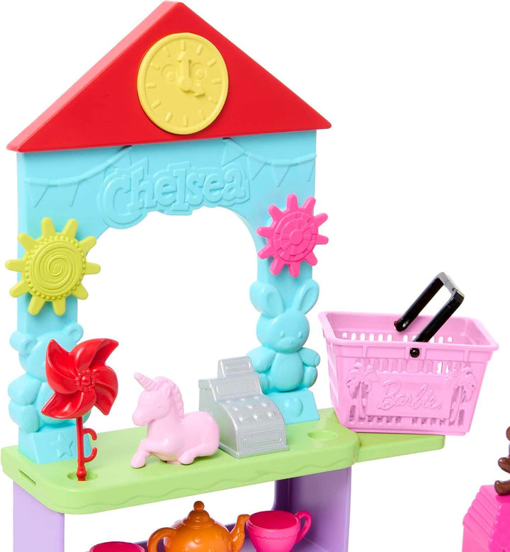 Barbie Chelsea Spielzeuggeschäft-Spielset mit Kleiner Blonder Puppe, Theke und Möbeln zum Ausstellen
