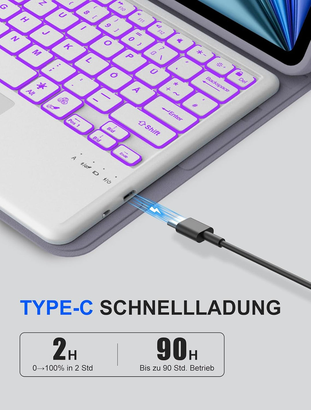 JADEMALL Für iPad Air 13 &amp; Pro 12.9 Hülle mit Touchpad &amp; Beleuchtung QWERTZ | Für iPad Air 13 Zoll T