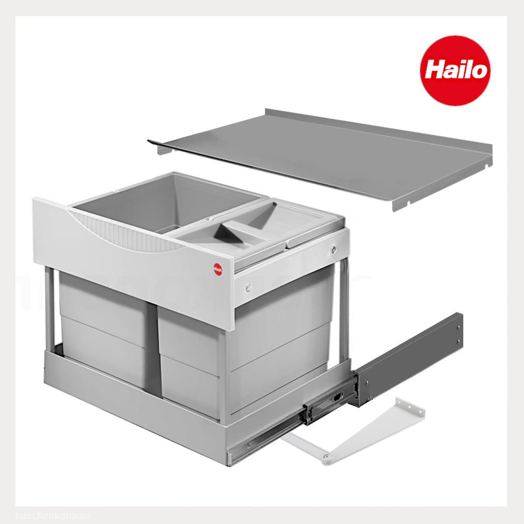 Hailo Abfallsammler 3644801 | 30 Liter Raumspar Tandem Einbau-Mülleimer | 2 fach Trennung zur Montag