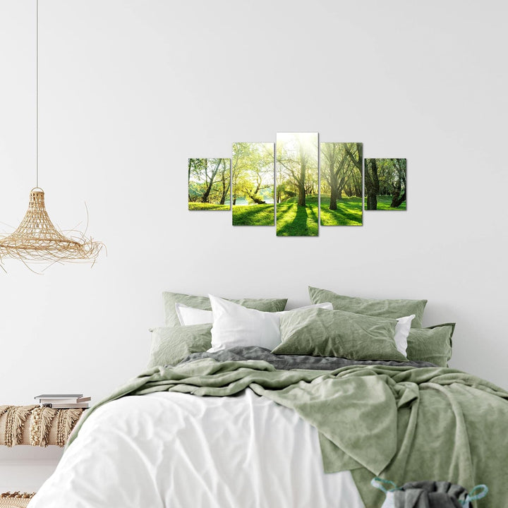 Runa Art Wandbilder Wald Landschaft 5 Teilig Bild auf Vlies Leinwand Deko Schlafzimmer Wohnzimmer So