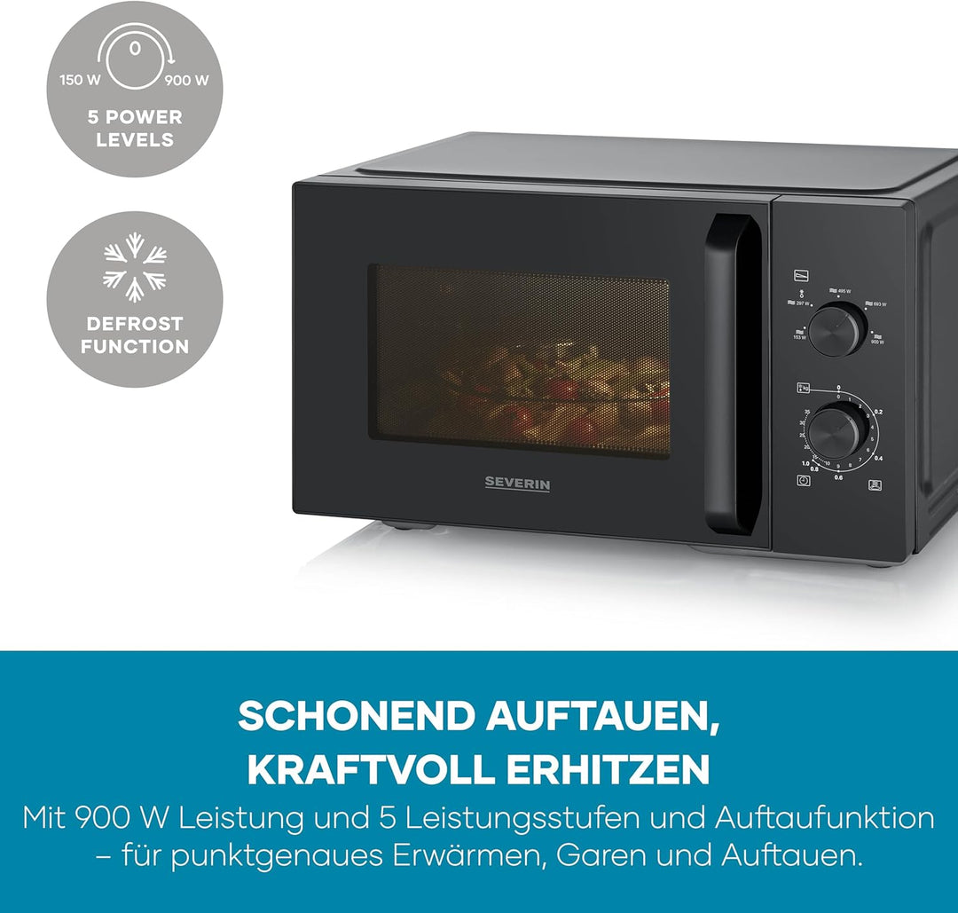 Severin Mikrowelle Solo, zum Auftauen und Erhitzen, XXL Innenraum, 28 L, Mikrowellengerät mit heraus
