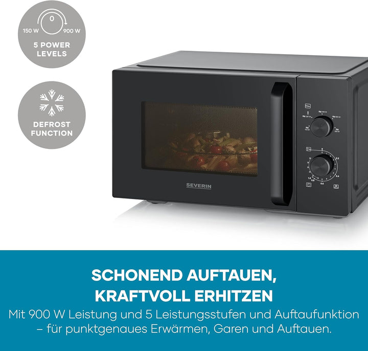 Severin Mikrowelle Solo, zum Auftauen und Erhitzen, XXL Innenraum, 28 L, Mikrowellengerät mit heraus