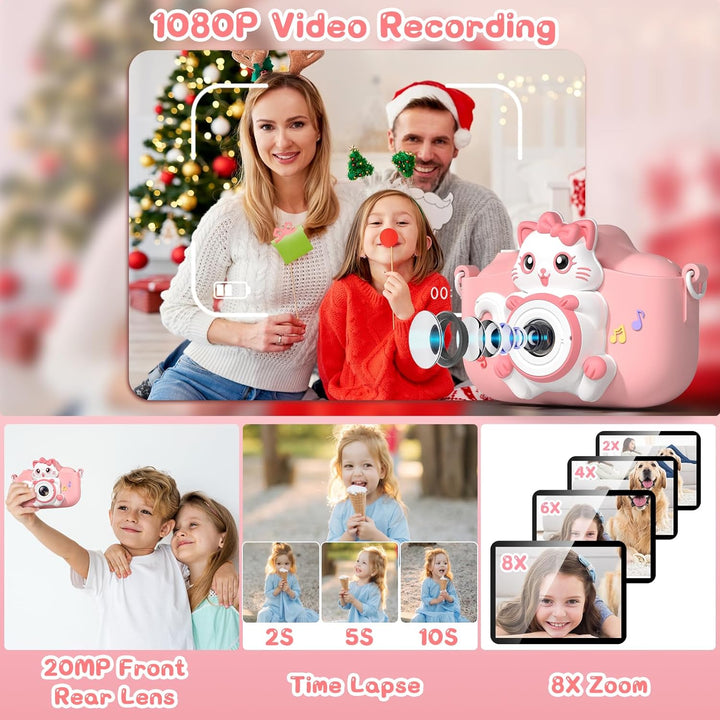 Gofunly Kinderkamera, Kinder Kamera mit 2,0 Zoll Bildschirm 1080P HD Videokamera mit 32GB-Karte Self