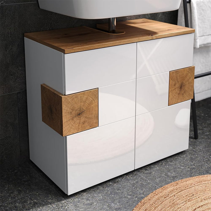 Vicco Waschbeckenunterschrank Eden, Weiss Hochglanz/Artisan-Eiche, 73.1 x 64 cm Weiss Waschtischunte