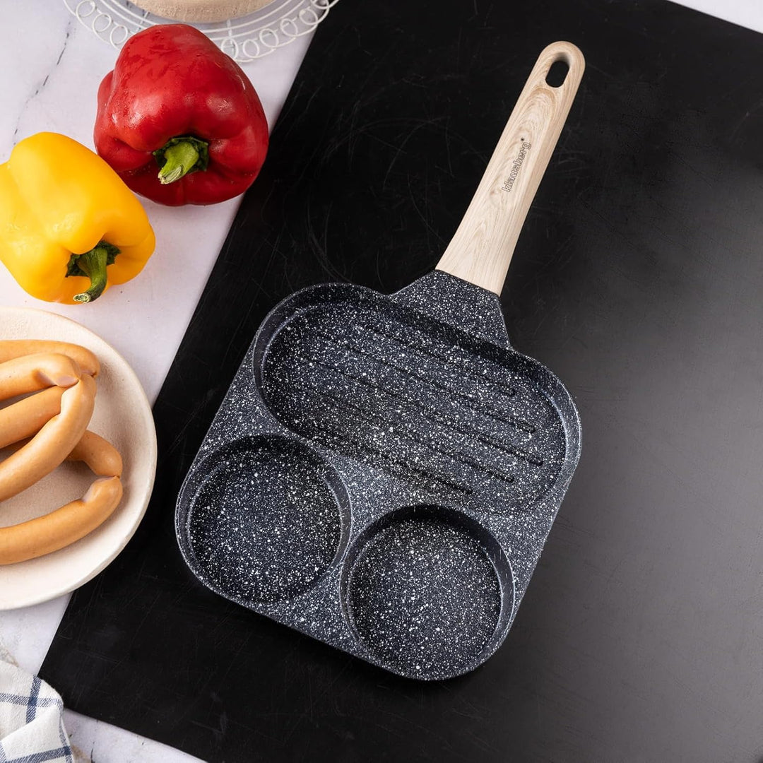 Klausberg Pfannkuchenpfanne Bratpfanne mit Marmorbeschichtung 3-in-1 18 cm für Eier, Pfannkuchen, Pa