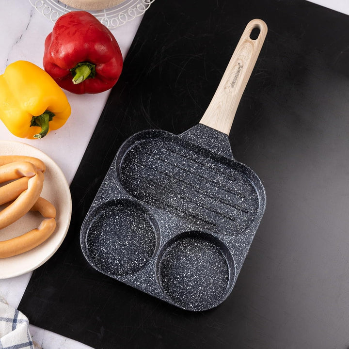 Klausberg Pfannkuchenpfanne Bratpfanne mit Marmorbeschichtung 3-in-1 18 cm für Eier, Pfannkuchen, Pa