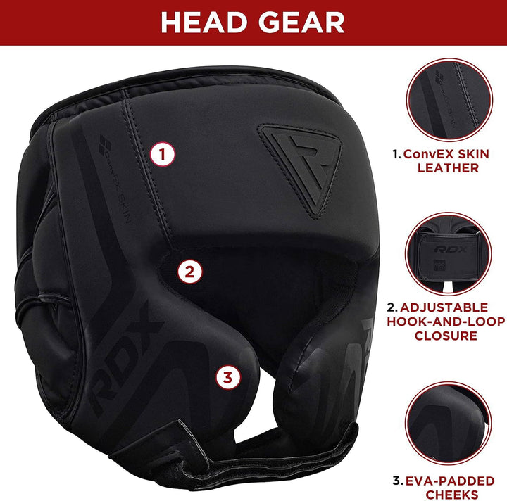 RDX NIOR Kopfschutz Boxen, Maya Hide Leder, Kickboxen MMA Kampfsport Schwarz Kopfschützer Thaiboxen
