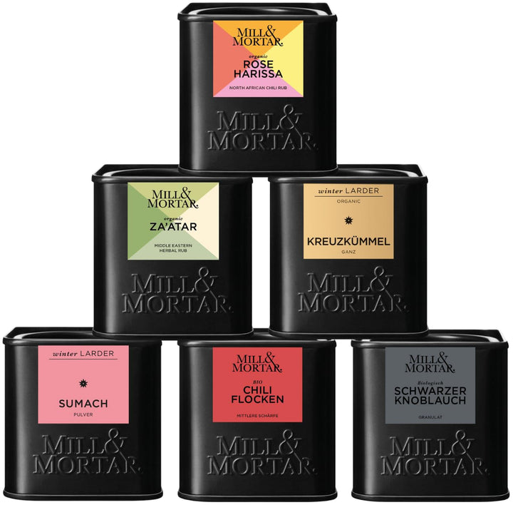 Mill &amp; Mortar BIO Levante-Gewürz-Geschenkset, 6 Gewürze für Ottolenghi Fans | Rose Harissa, Za&