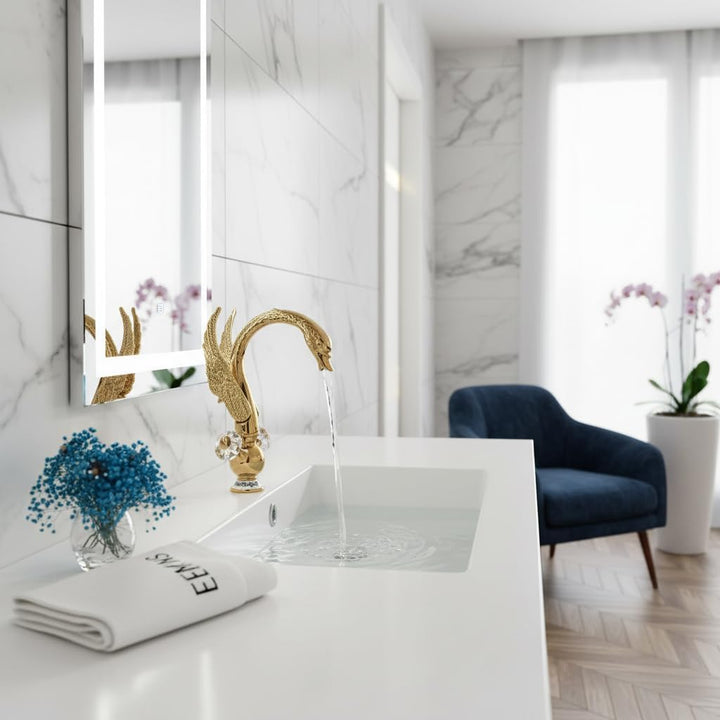 Suguword Waschtischarmatur mit Schwanendesign Einloch-Deckmontagehahn Modern für Badezimmer Gold A,