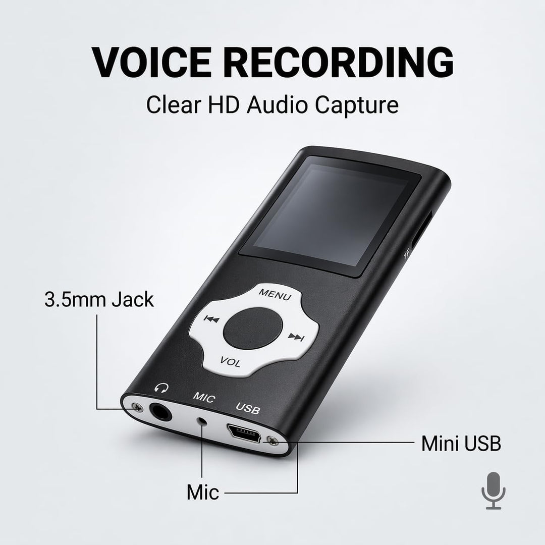 MP3 Player 32GB mit MicroSD Karte, Tragbarer MP4 Musik Player mit 1,8 Zoll Farbdisplay, HiFi Musikpl