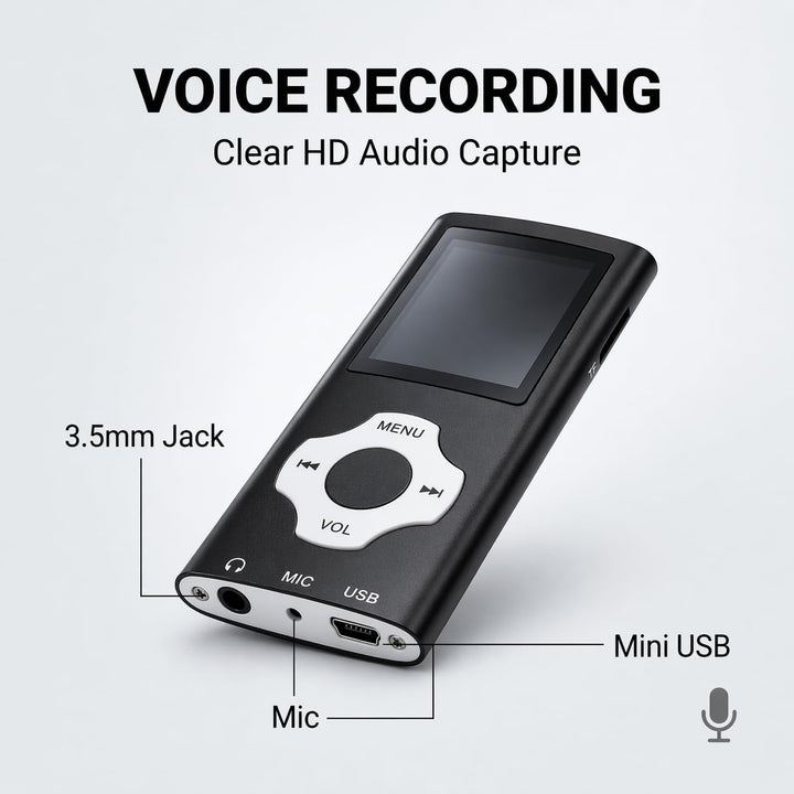 MP3 Player 32GB mit MicroSD Karte, Tragbarer MP4 Musik Player mit 1,8 Zoll Farbdisplay, HiFi Musikpl