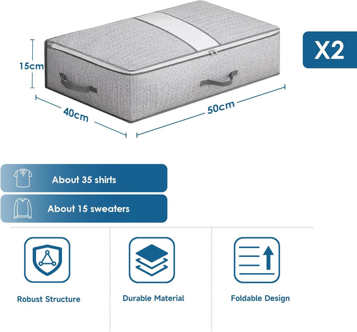 2 Stück Unterbettkommode, Unterbett Aufbewahrungsbox mit Deckel, Faltbare Kleidung Aufbewahrung Aufb