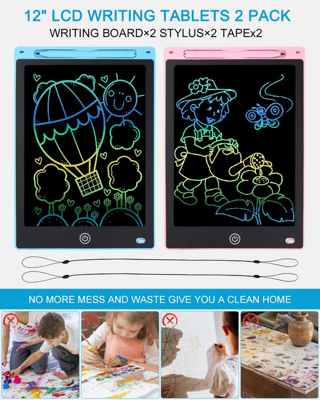 2 Stück LCD Schreibtafel Zeichenbrett Bildschirm 12 Zoll Maltafel zaubertafel Umweltfreundlich Helle