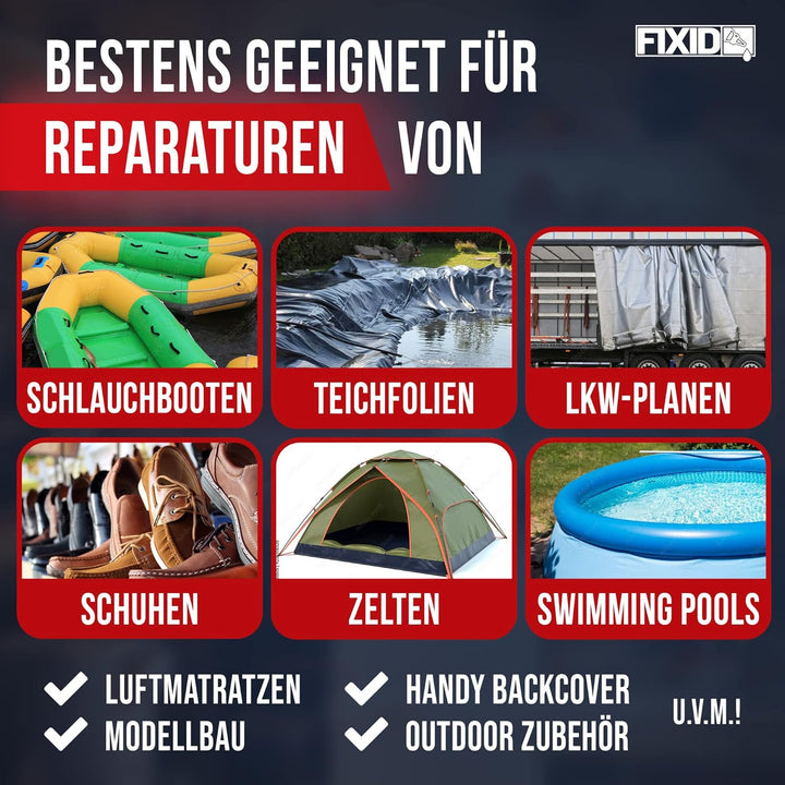 FIXID 1K Schlauchboot Reparatur Kleber extra stark 250ml mit Pinsel - Flüssiger PVC Kleber zum Flick